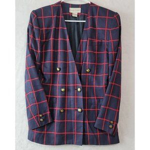 VTG Casual Corner Windowpane Plaid Blazer Womens Size 6 Gold Buttons & Pockets